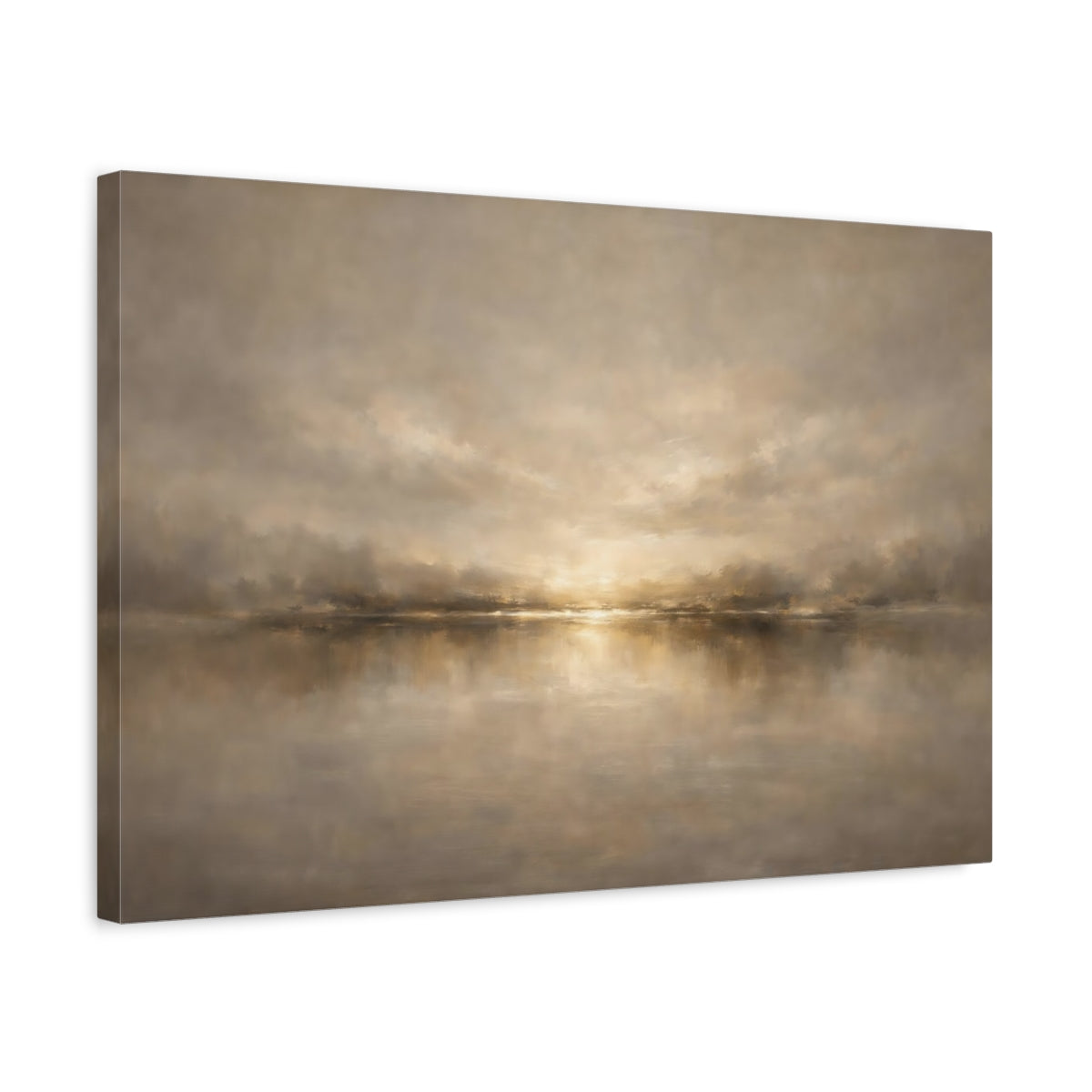 Side Mockup 3. Nature Waterscape Gold Neutral Landscape shown as stretched canvas wall art