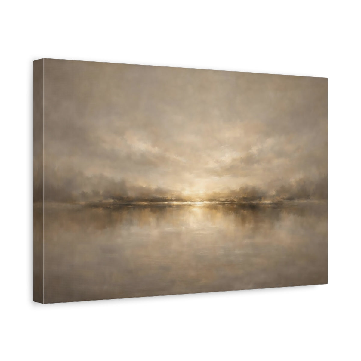 Side Mockup 4. Nature Waterscape Gold Neutral Landscape shown as stretched canvas wall art