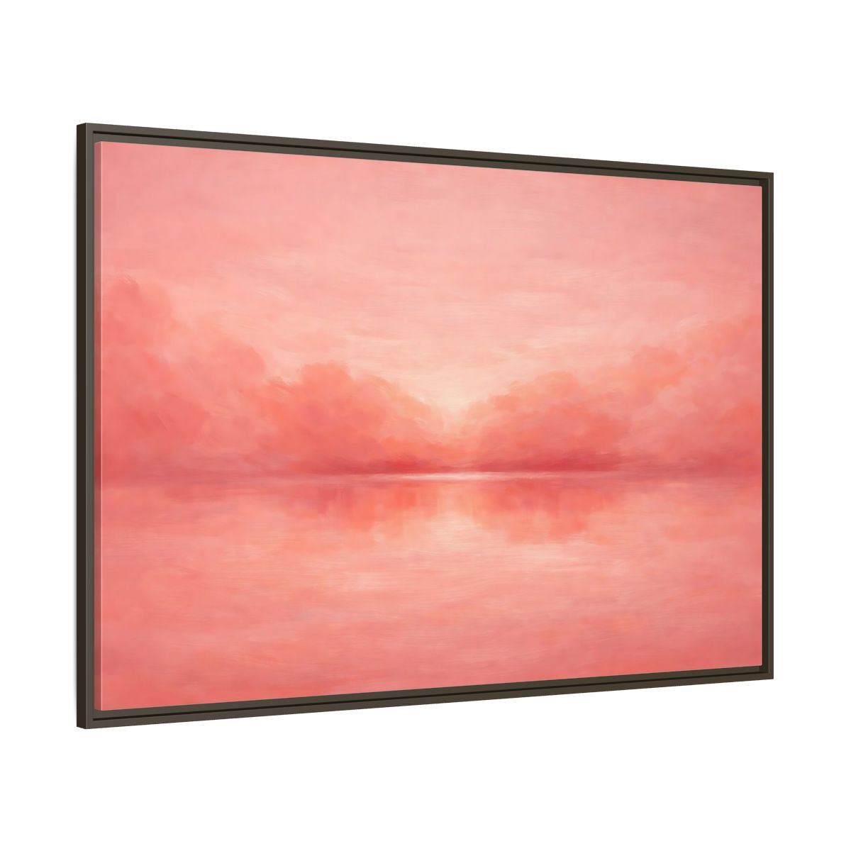 Main Mockup. Nature Waterscape Pink And Peach shown as stretched canvas wall art