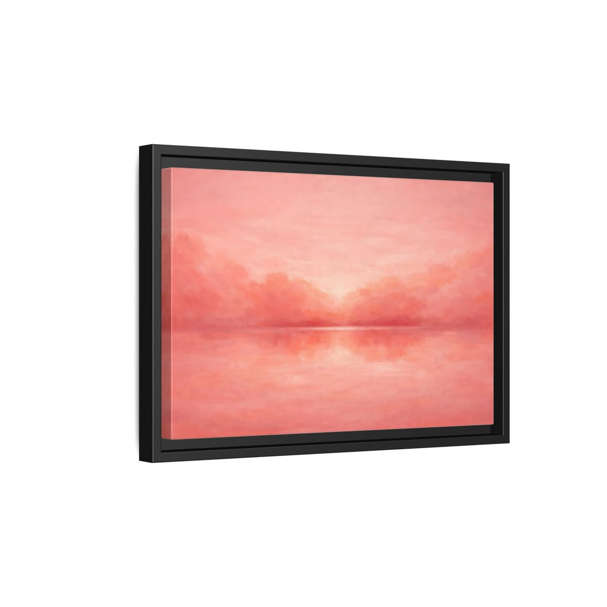 Side Mockup 6. Nature Waterscape Pink And Peach shown as stretched canvas wall art