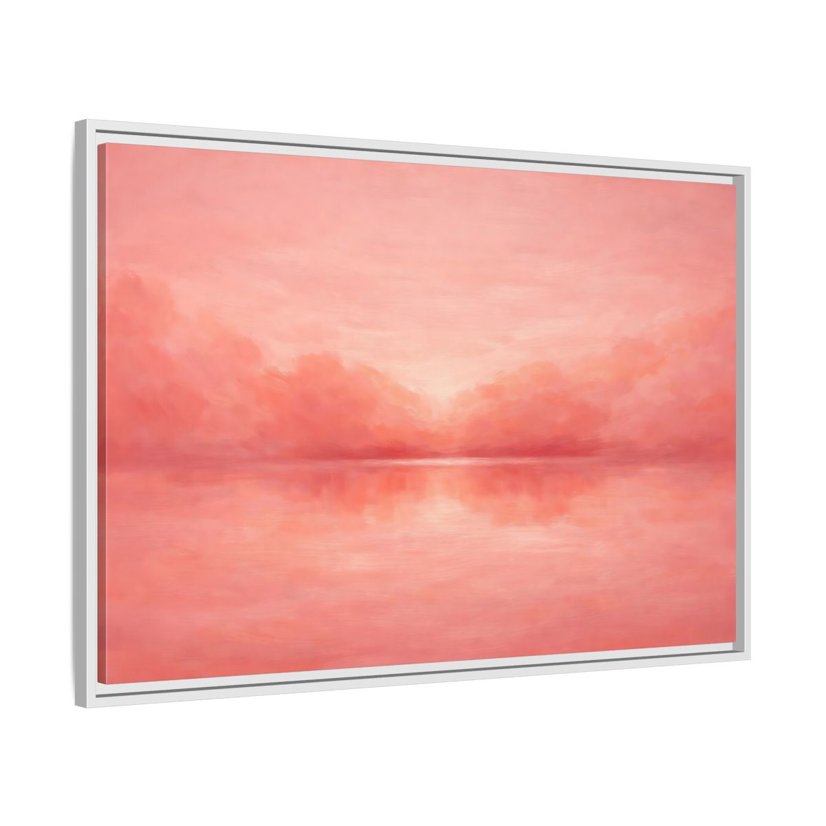 Side Mockup 8. Nature Waterscape Pink And Peach shown as stretched canvas wall art