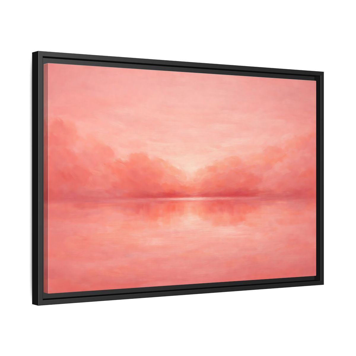 Side Mockup 14. Nature Waterscape Pink And Peach shown as stretched canvas wall art