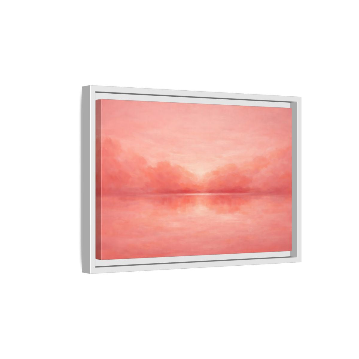 Side Mockup 4. Nature Waterscape Pink And Peach shown as stretched canvas wall art