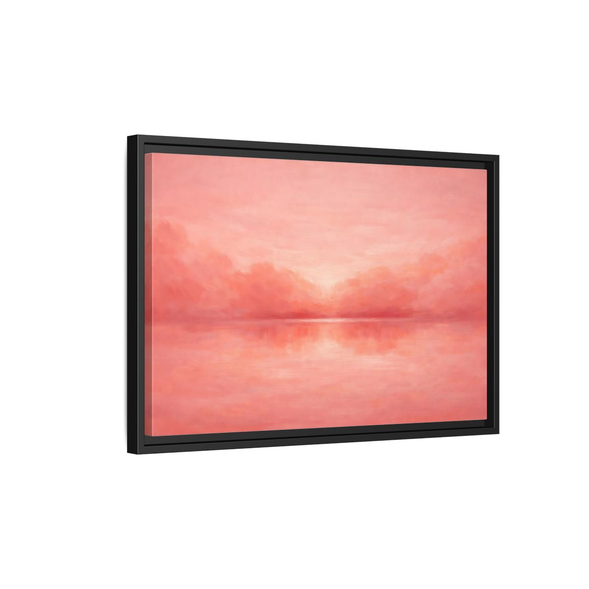 Side Mockup 3. Nature Waterscape Pink And Peach shown as stretched canvas wall art