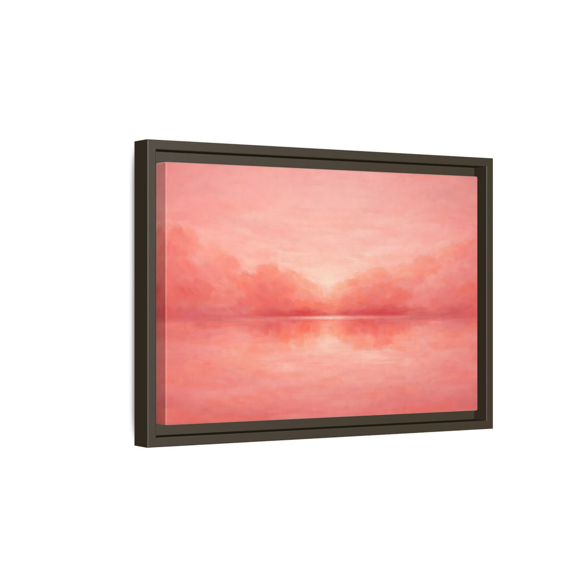 Side Mockup 5. Nature Waterscape Pink And Peach shown as stretched canvas wall art