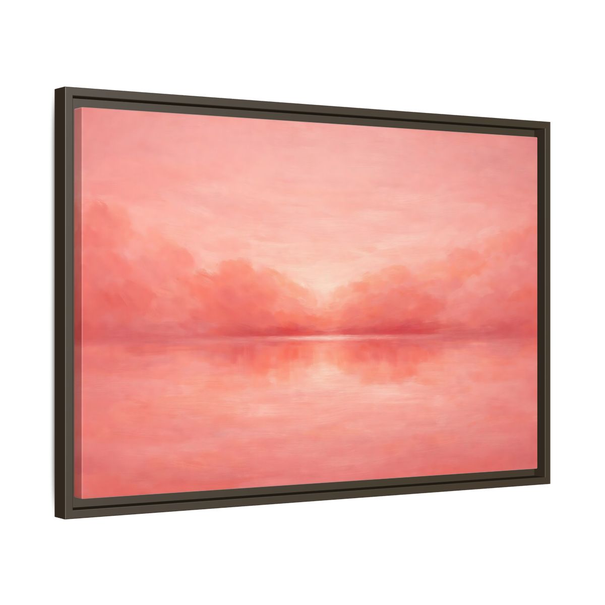 Side Mockup 11. Nature Waterscape Pink And Peach shown as stretched canvas wall art