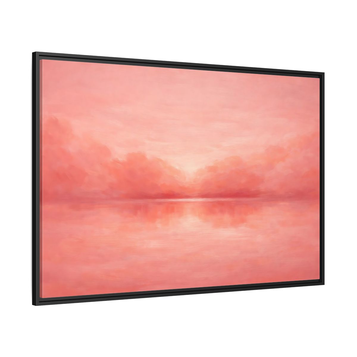 Side Mockup 12. Nature Waterscape Pink And Peach shown as stretched canvas wall art