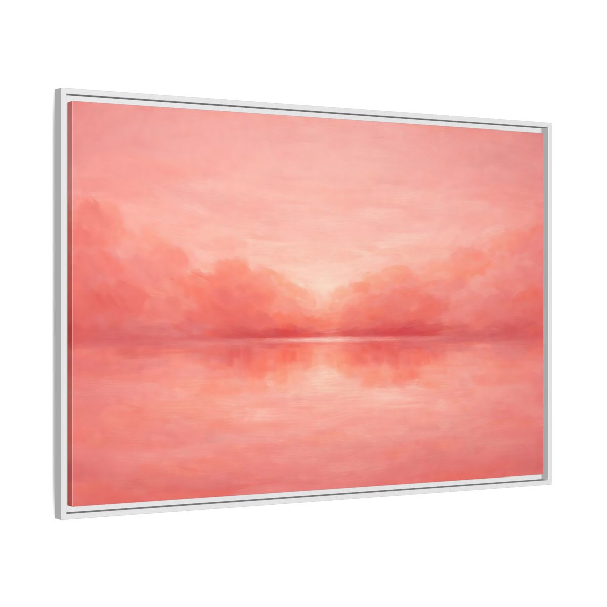 Side Mockup 7. Nature Waterscape Pink And Peach shown as stretched canvas wall art