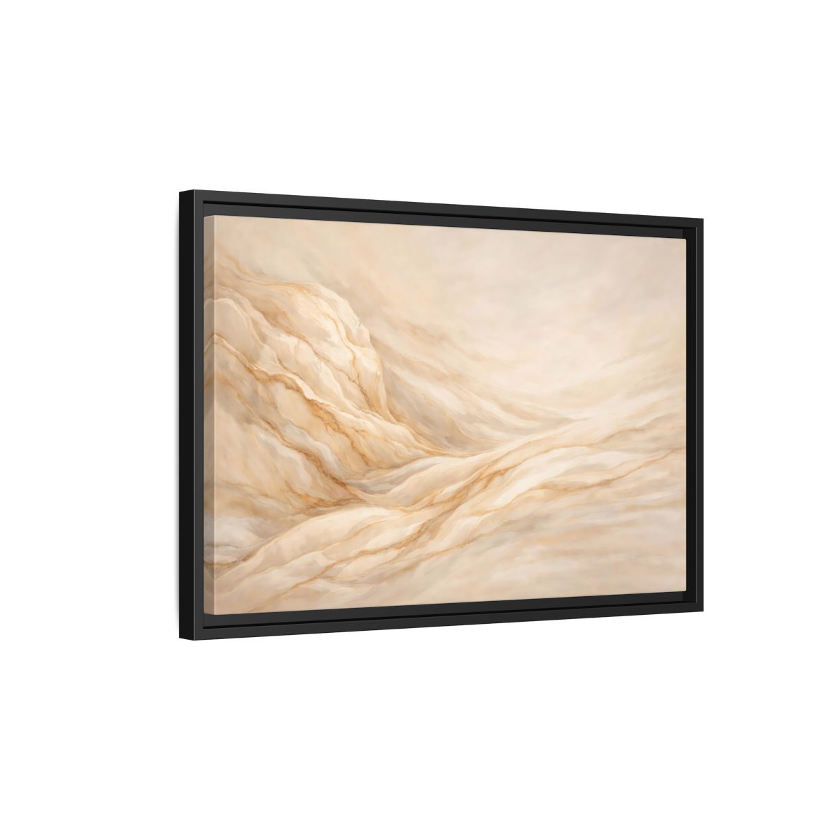 Side Mockup 3. Nature Wavy Dunes Cream And Gold shown as stretched canvas wall art
