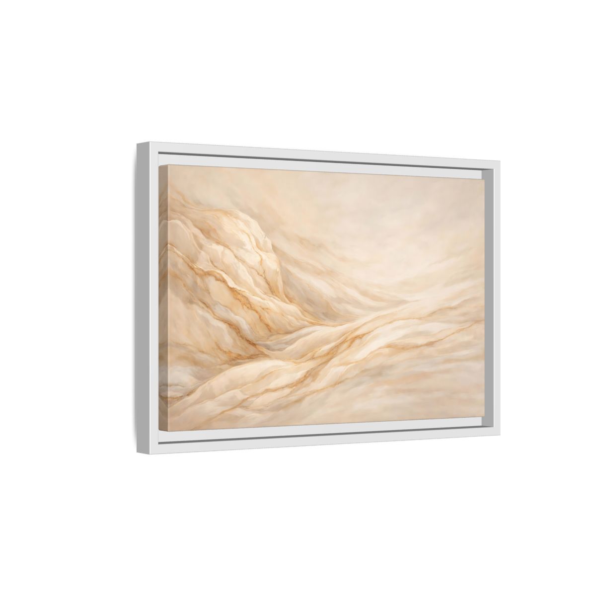 Side Mockup 4. Nature Wavy Dunes Cream And Gold shown as stretched canvas wall art