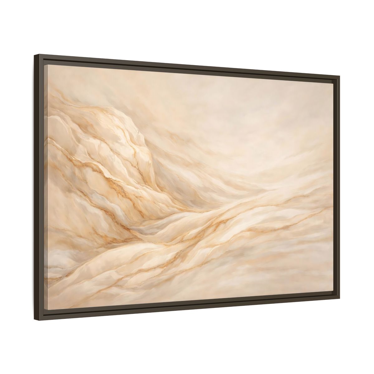 Side Mockup 9. Nature Wavy Dunes Cream And Gold shown as stretched canvas wall art