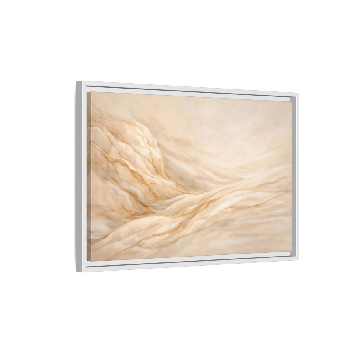 Side Mockup 1. Nature Wavy Dunes Cream And Gold shown as stretched canvas wall art