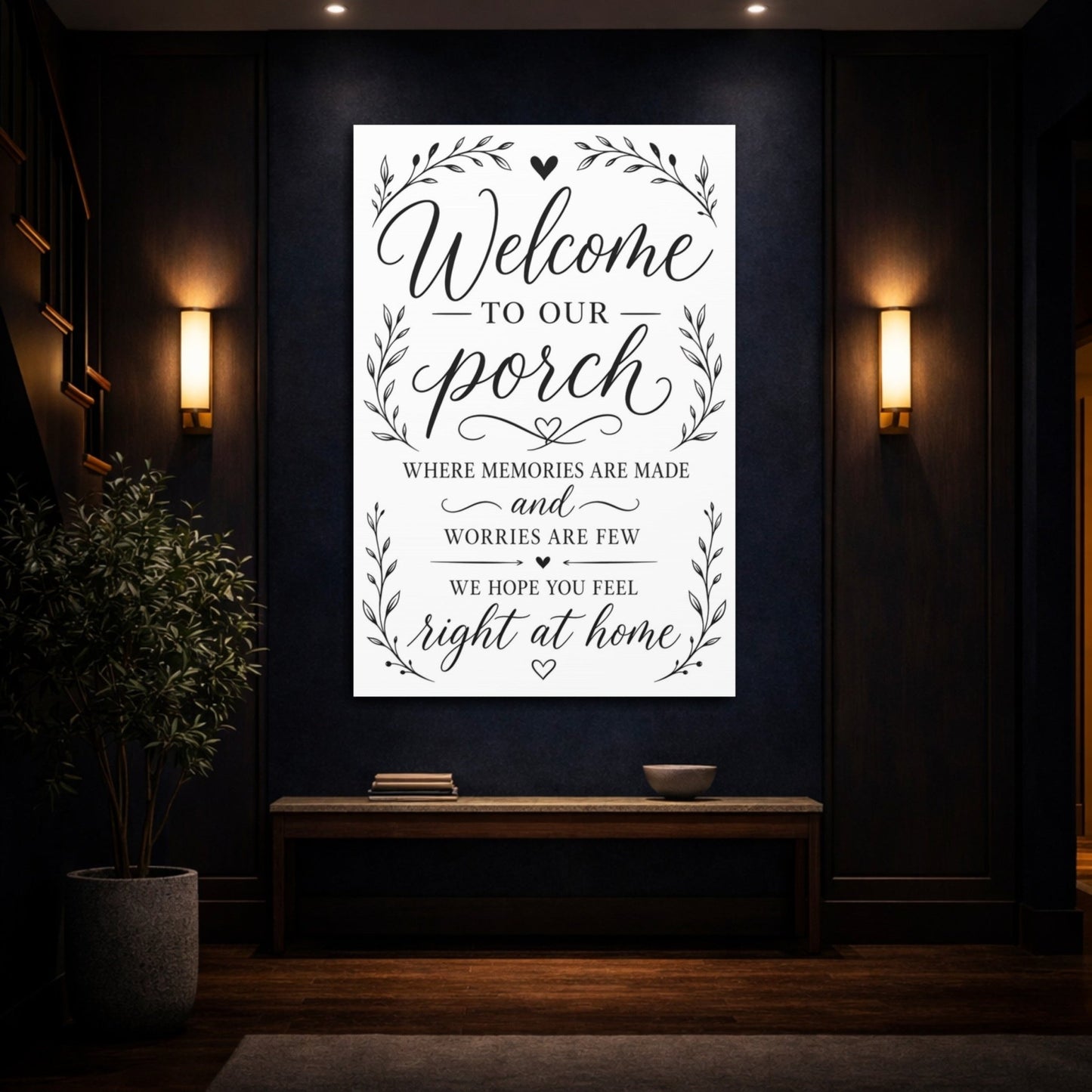 Nature Welcome Sign Black And White Canvas Wall Art Print – Porch Decor, Gallery - YesArtYes