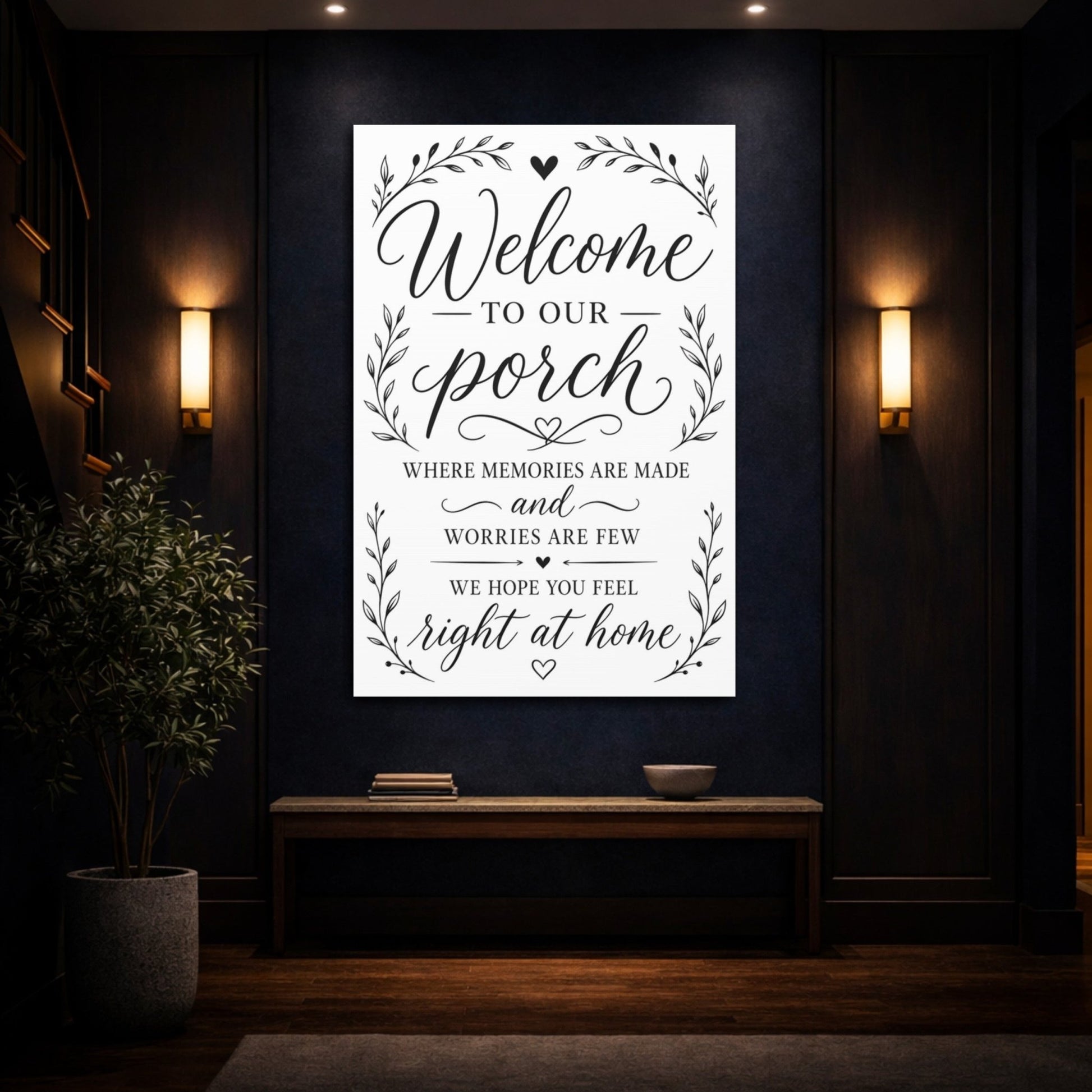 Nature Welcome Sign Black And White Canvas Wall Art Print – Porch Decor, Gallery - YesArtYes