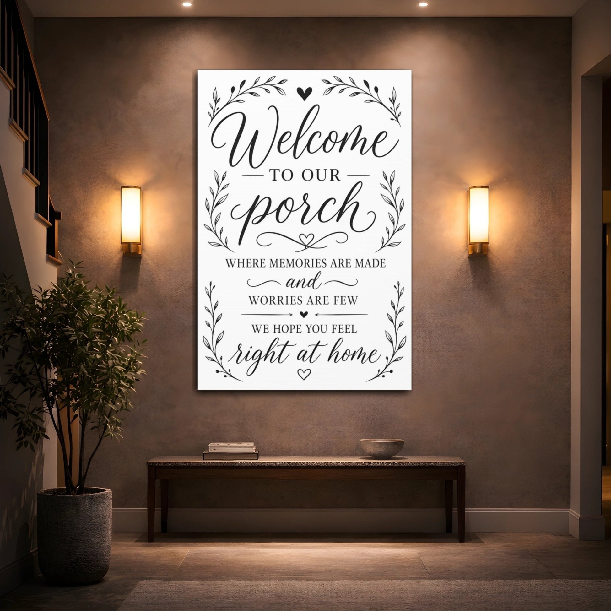Nature Welcome Sign Black And White Canvas Wall Art Print – Porch Decor, Gallery - YesArtYes