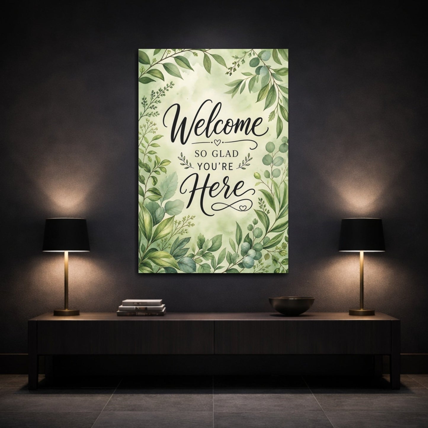 Nature Welcome Text Botanical Canvas Print – Watercolor Entryway, Feature Wall - YesArtYes