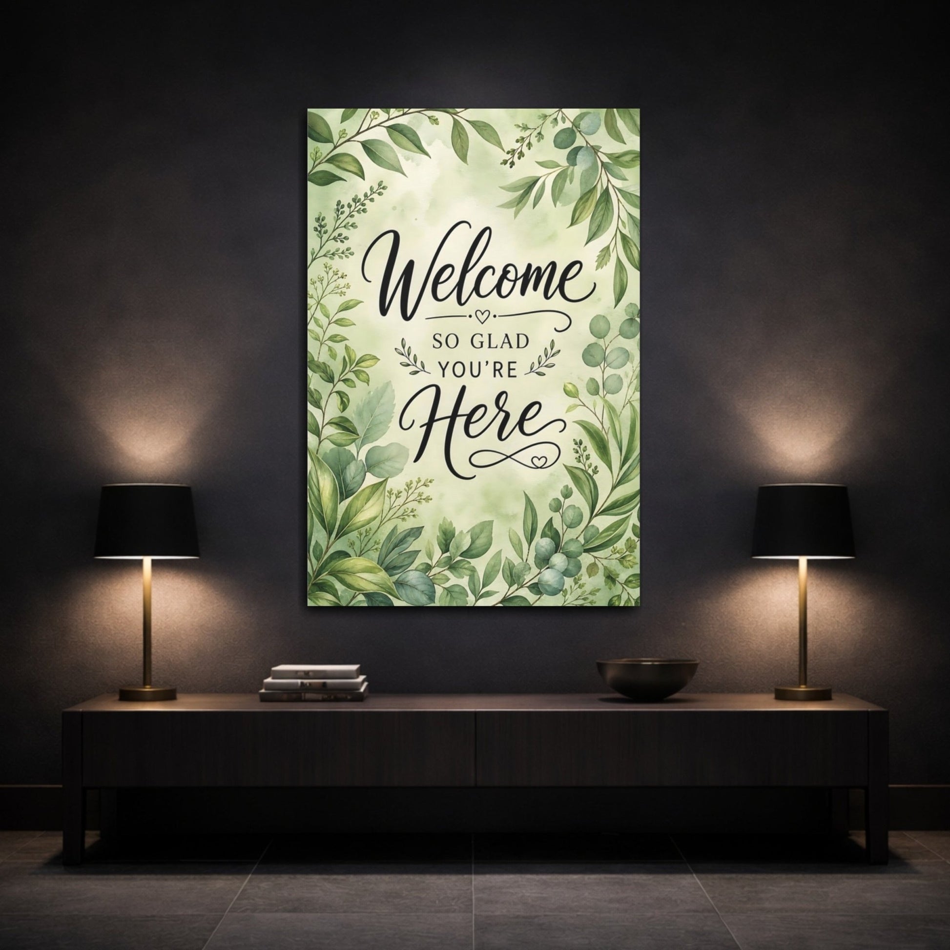 Nature Welcome Text Botanical Canvas Print – Watercolor Entryway, Feature Wall - YesArtYes