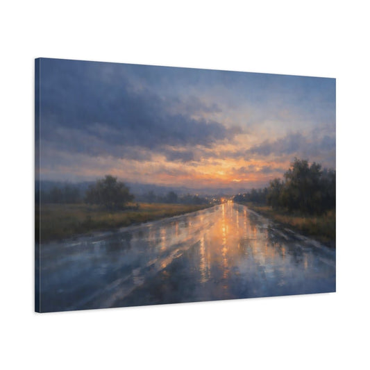 Nature Wet Road Orange And Blue - Canvas Wall Art Print - YesArtYes
