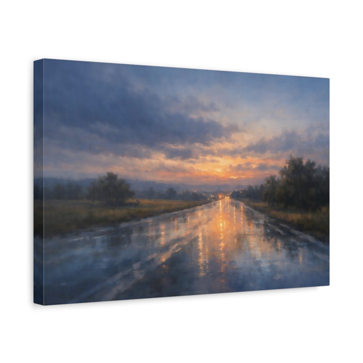 Nature Wet Road Orange And Blue - Canvas Wall Art Print - YesArtYes