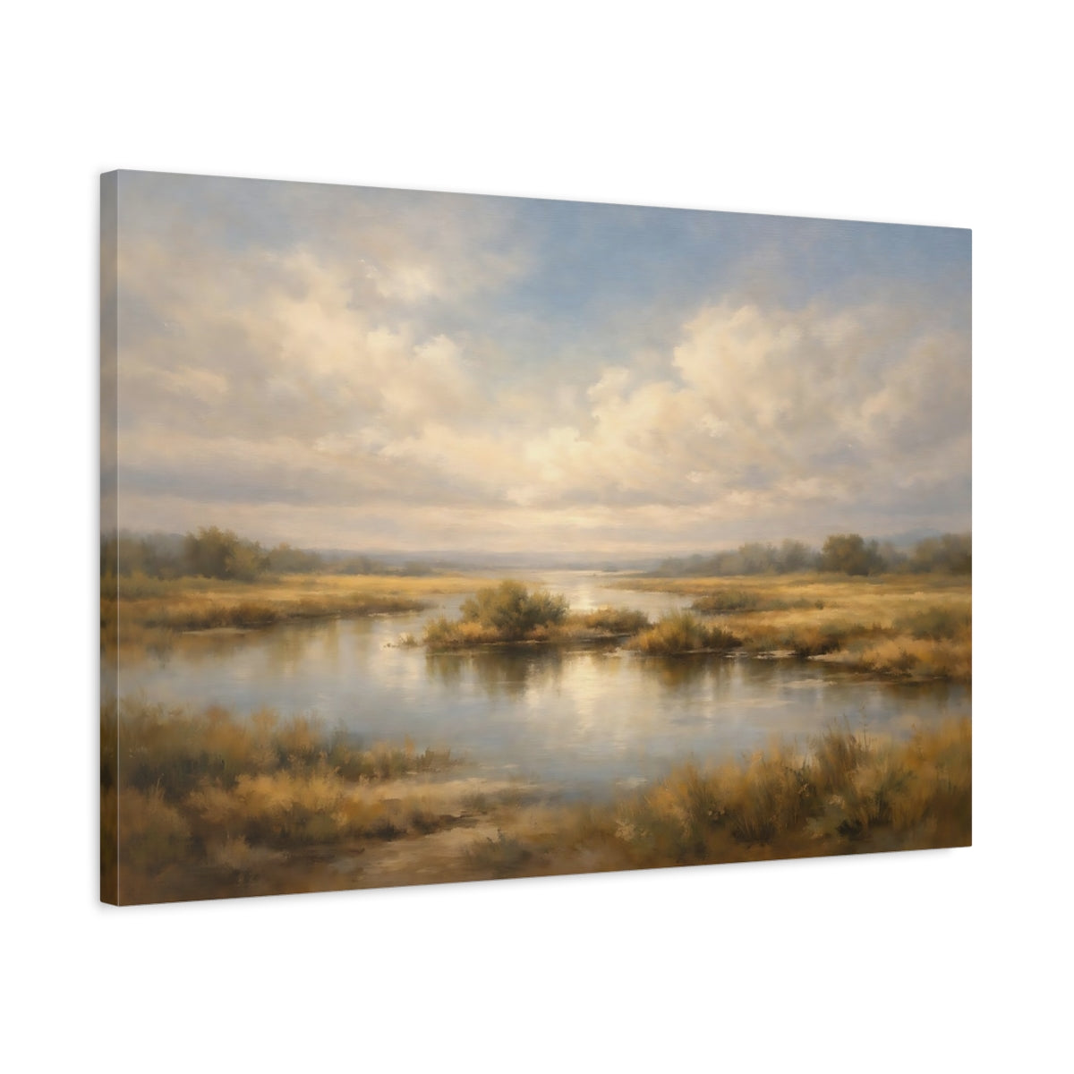 Side Mockup 2. Nature Wetlands Landscape Muted Landscape shown as stretched canvas wall art