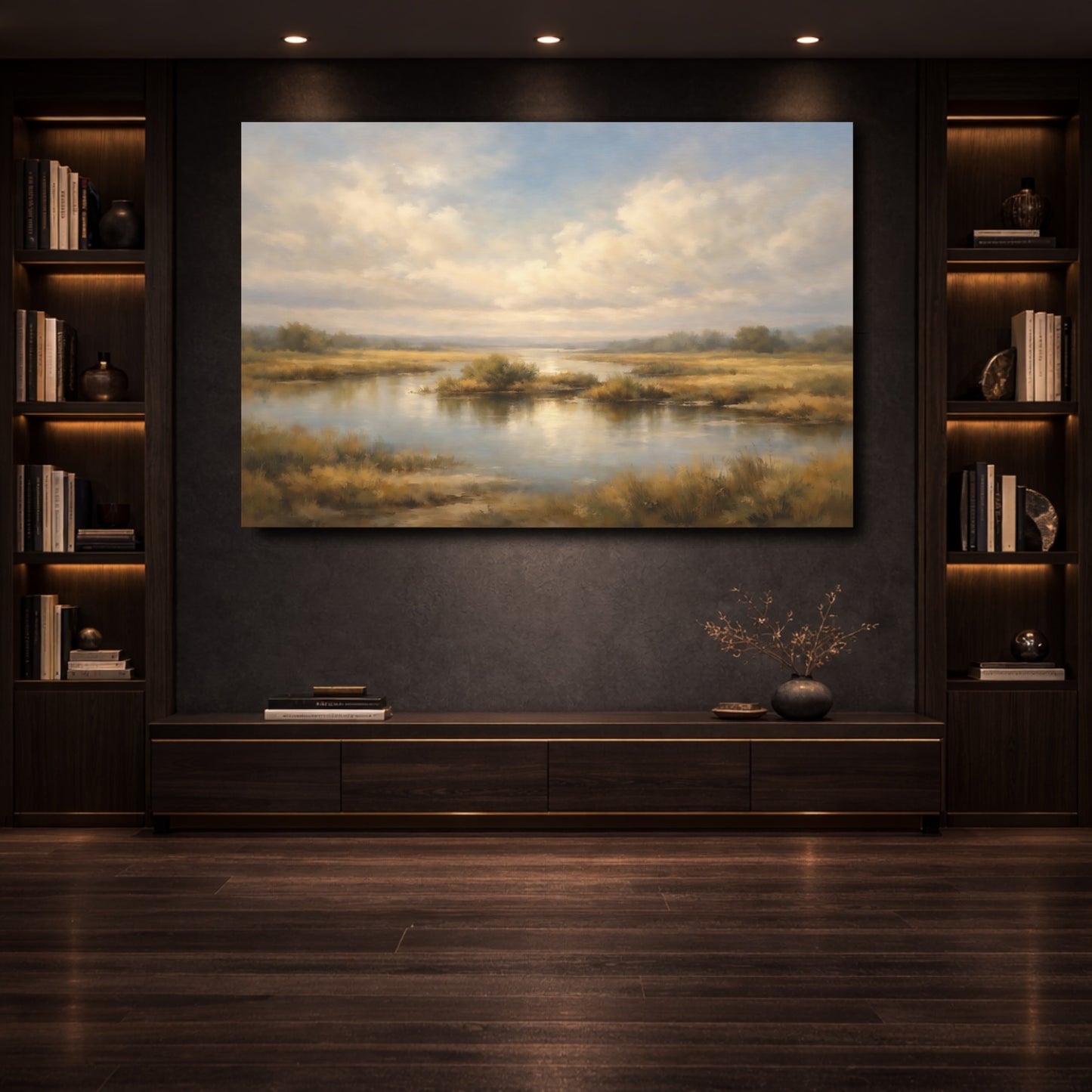 Mockup 3. Nature Wetlands Landscape Muted Landscape shown as stretched canvas wall art