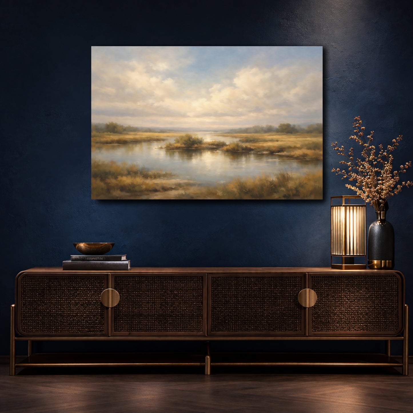 Mockup 4. Nature Wetlands Landscape Muted Landscape shown as stretched canvas wall art