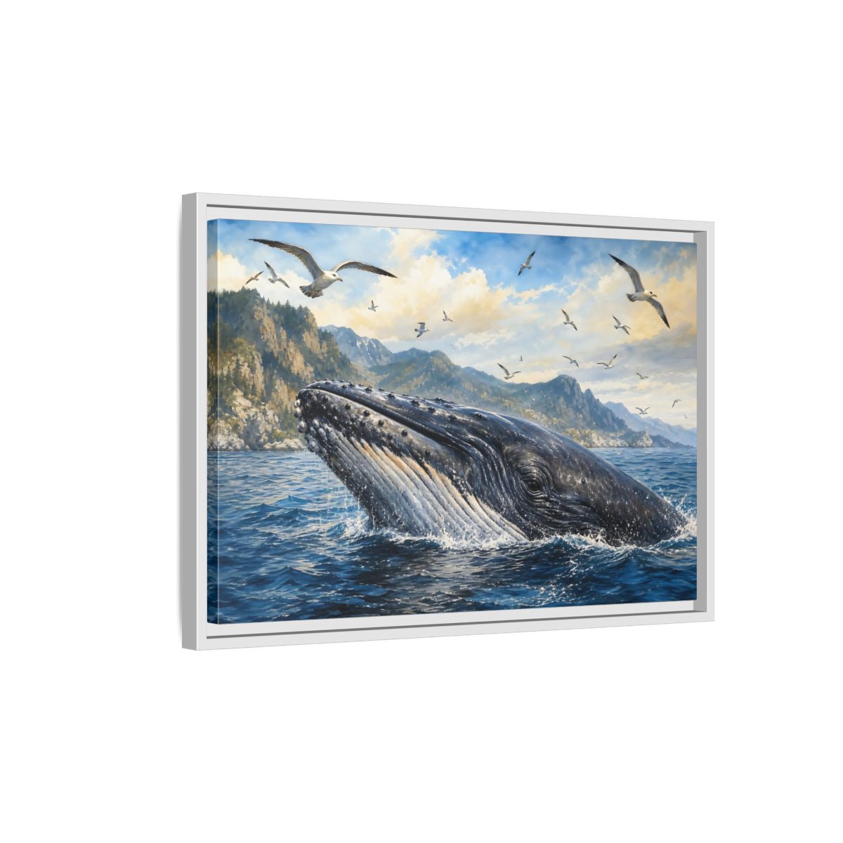 Side Mockup 1. Nature Whale Blue Ocean Whale shown as stretched canvas wall art
