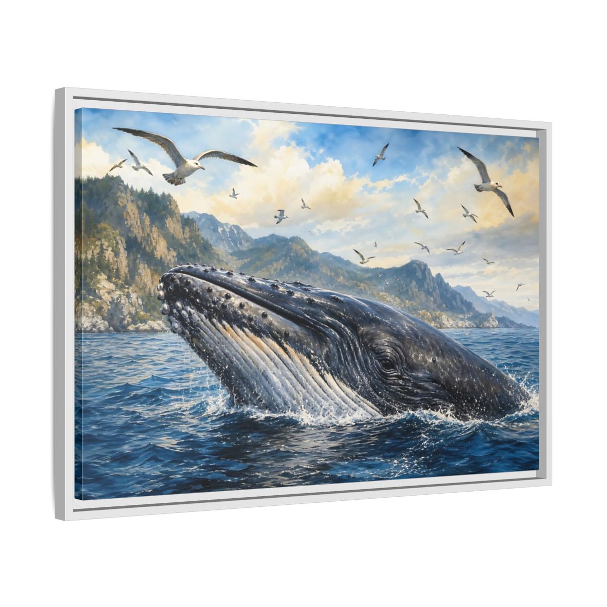 Side Mockup 10. Nature Whale Blue Ocean Whale shown as stretched canvas wall art