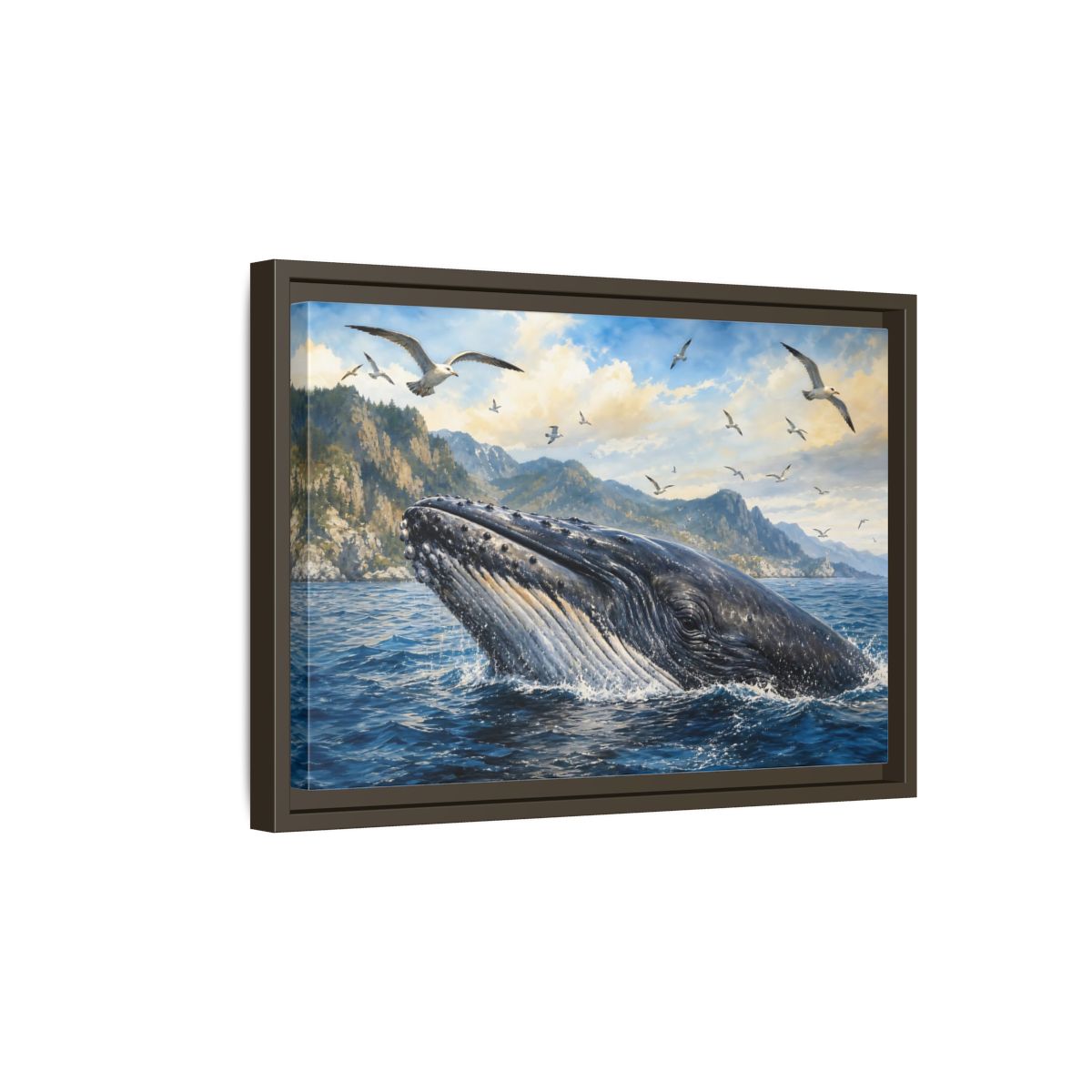 Side Mockup 5. Nature Whale Blue Ocean Whale shown as stretched canvas wall art