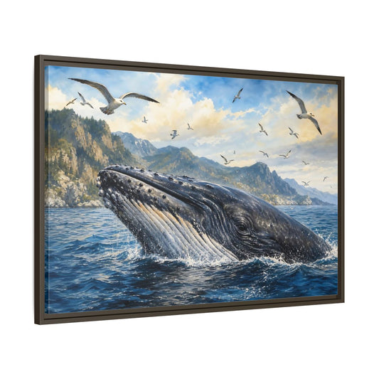 Main Mockup. Nature Whale Blue Ocean Whale shown as stretched canvas wall art