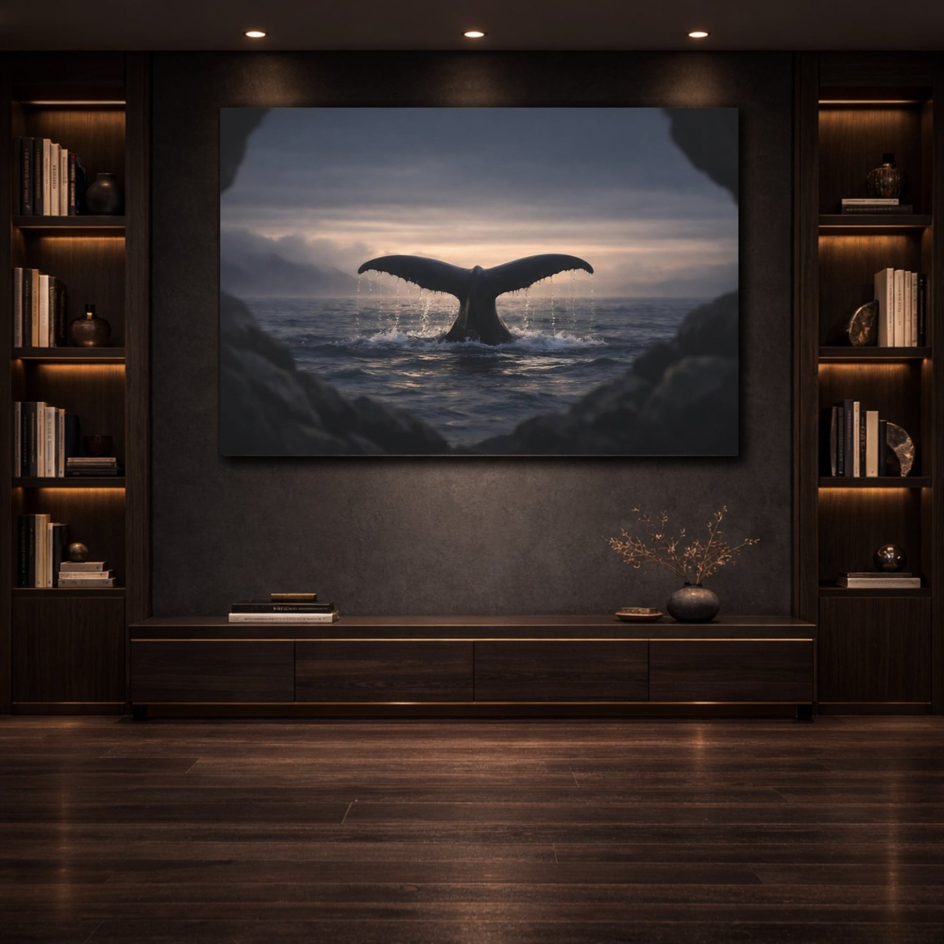 Nature Whale Tail Ocean Sunset - Canvas Wall Art Print - YesArtYes