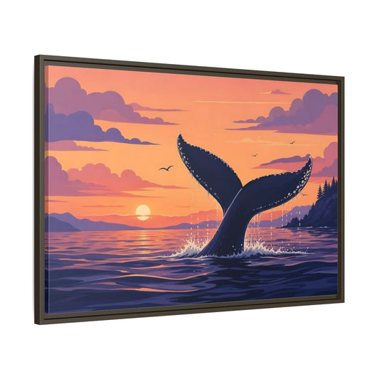 Nature Whale Tail Sunset Framed Canvas Wall Art Print – modern Living Room, Above Couch - YesArtYes