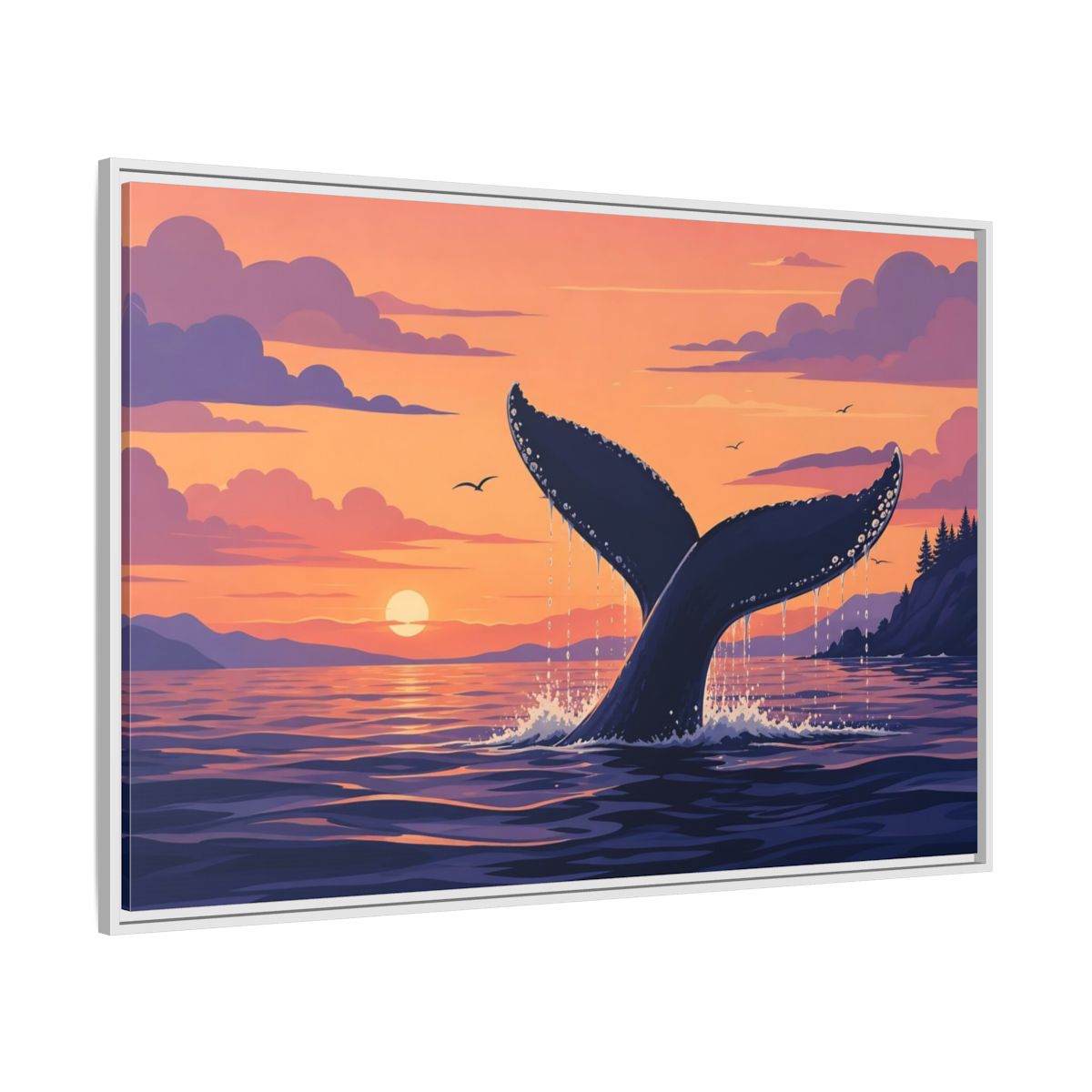 Side Mockup 7. Nature Whale Tail Whale Tail Sunset shown as stretched canvas wall art