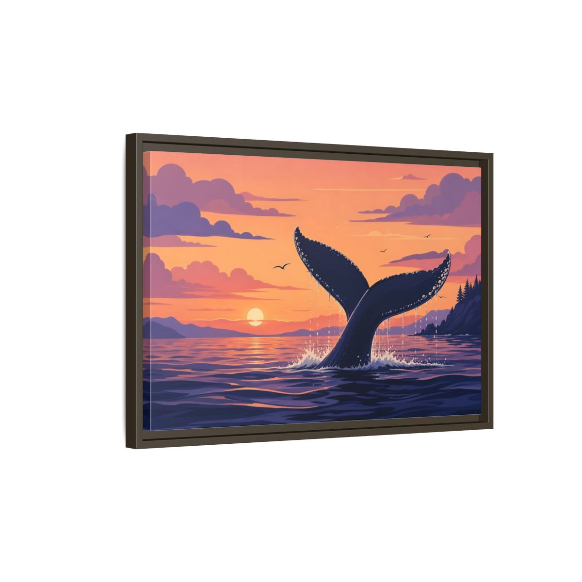 Side Mockup 2. Nature Whale Tail Whale Tail Sunset shown as stretched canvas wall art