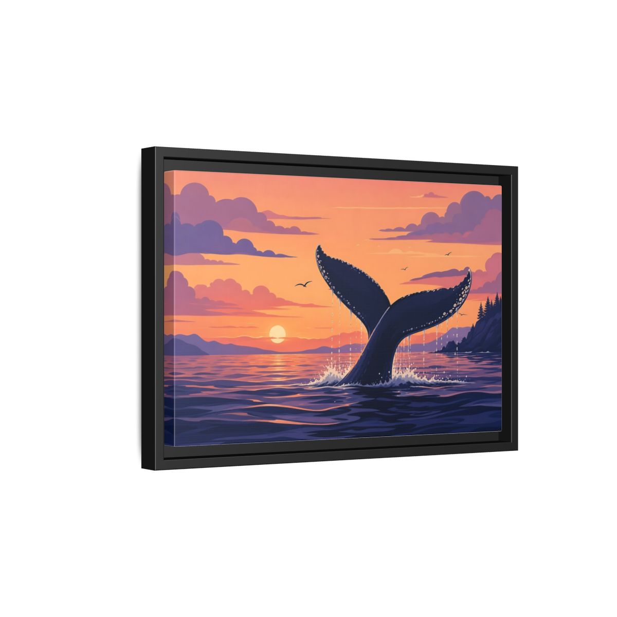Side Mockup 6. Nature Whale Tail Whale Tail Sunset shown as stretched canvas wall art