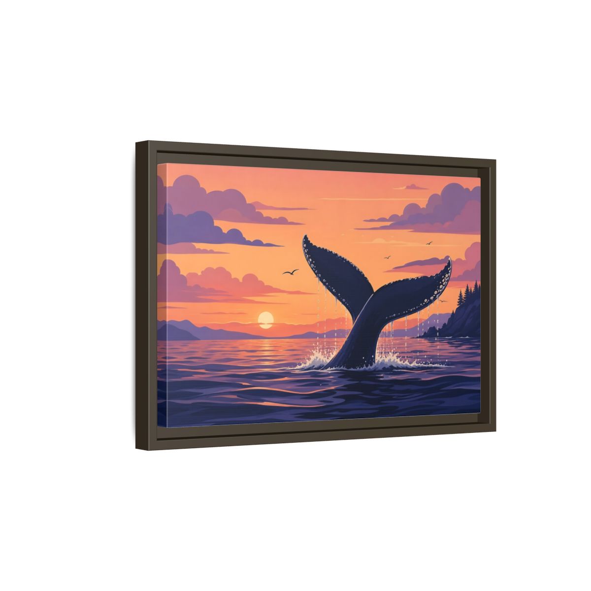 Side Mockup 5. Nature Whale Tail Whale Tail Sunset shown as stretched canvas wall art