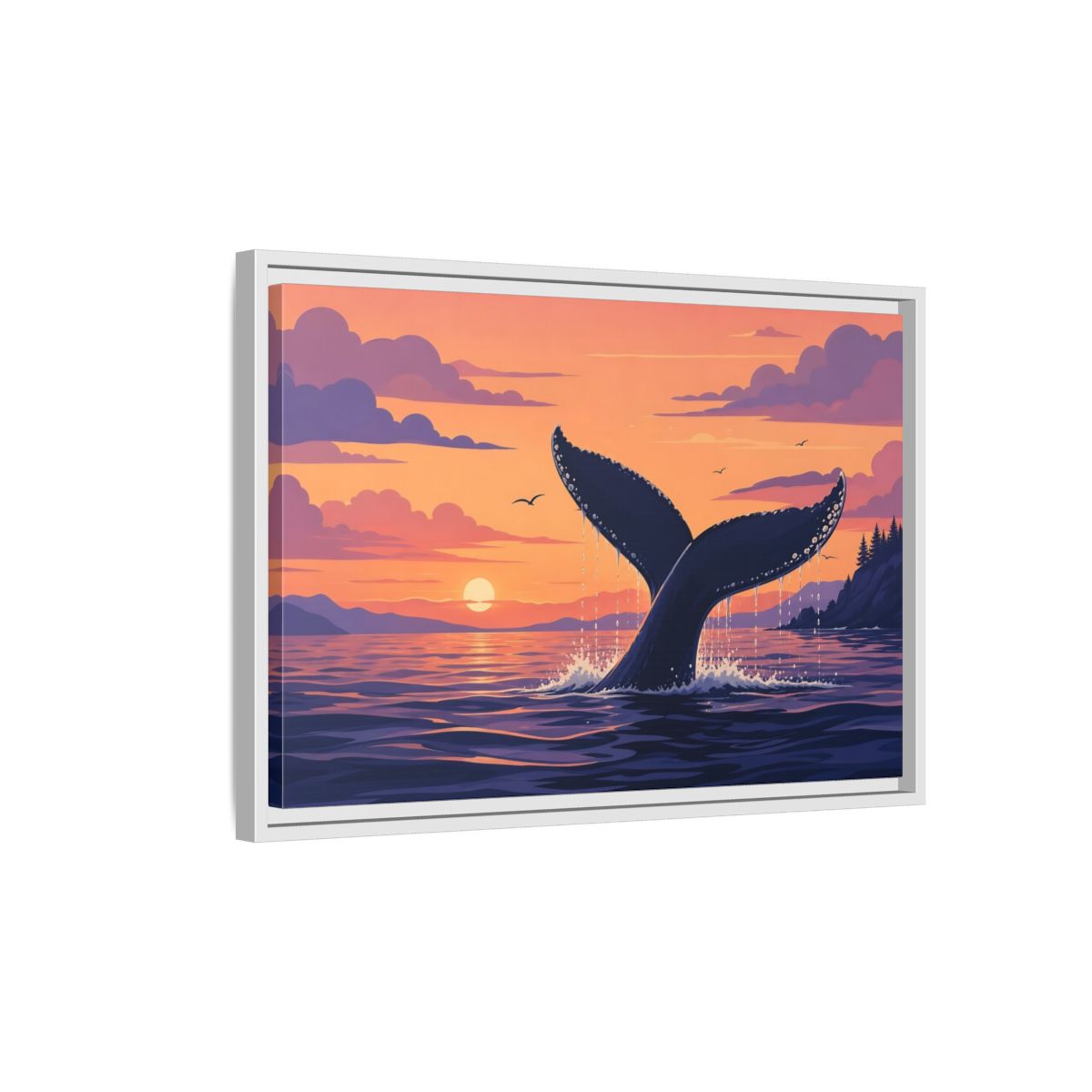 Side Mockup 1. Nature Whale Tail Whale Tail Sunset shown as stretched canvas wall art