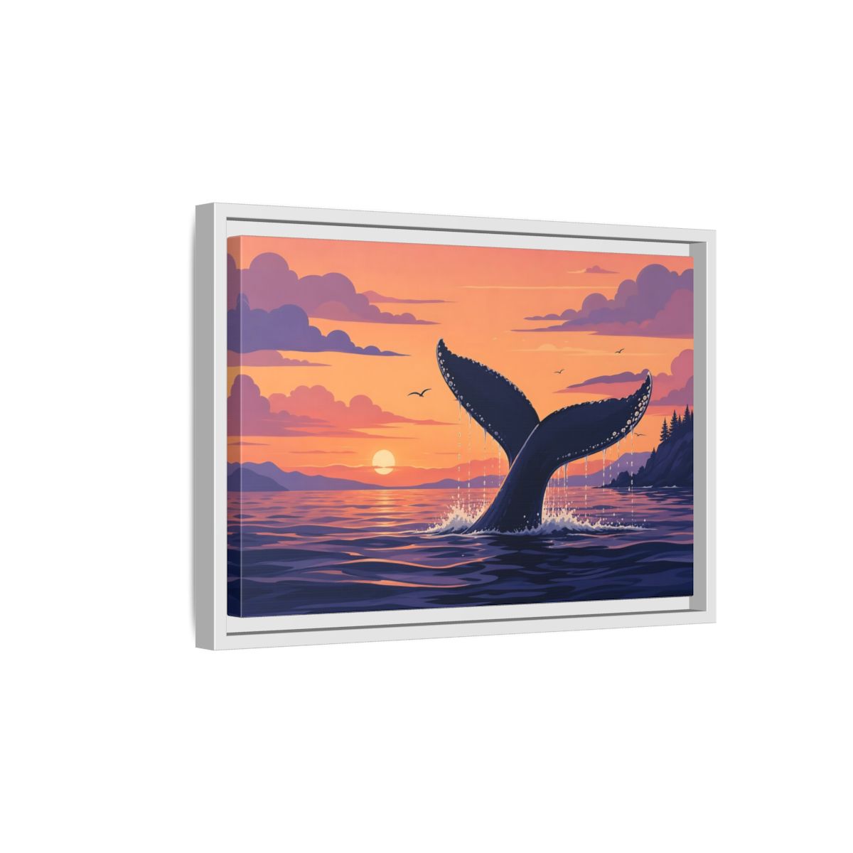 Side Mockup 4. Nature Whale Tail Whale Tail Sunset shown as stretched canvas wall art