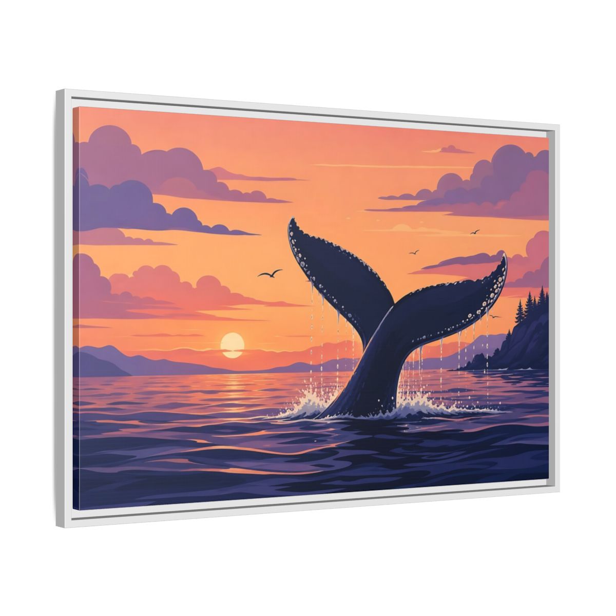 Side Mockup 9. Nature Whale Tail Whale Tail Sunset shown as stretched canvas wall art