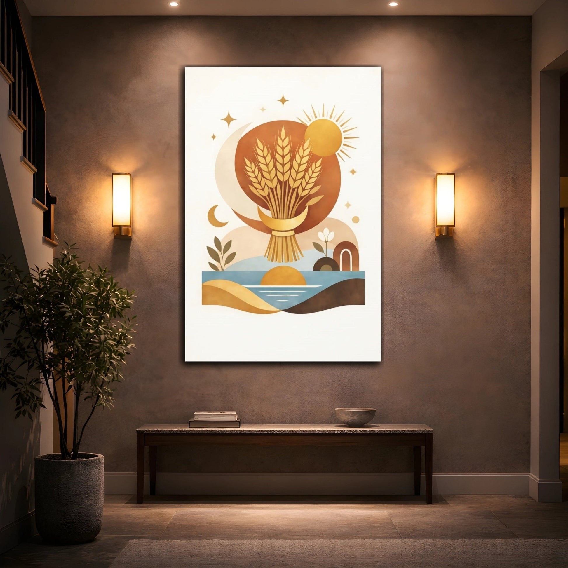 Nature Wheat Bundle Sun Moon - Canvas Wall Art Print - YesArtYes