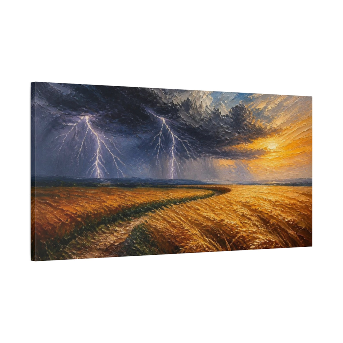 Main Mockup. Nature Wheat Field Storm shown as canvas print