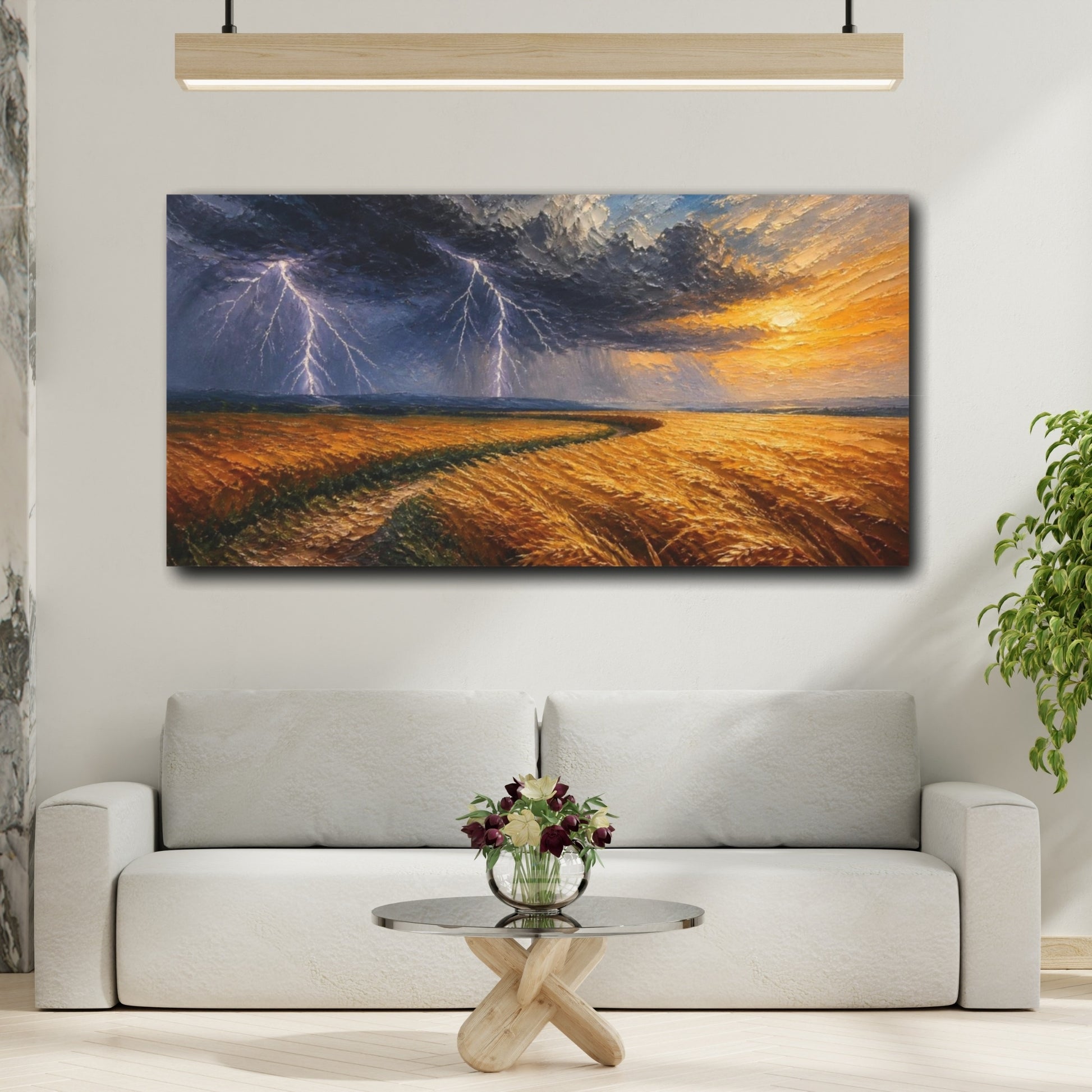 Mockup 2. Nature Wheat Field Storm shown as canvas print