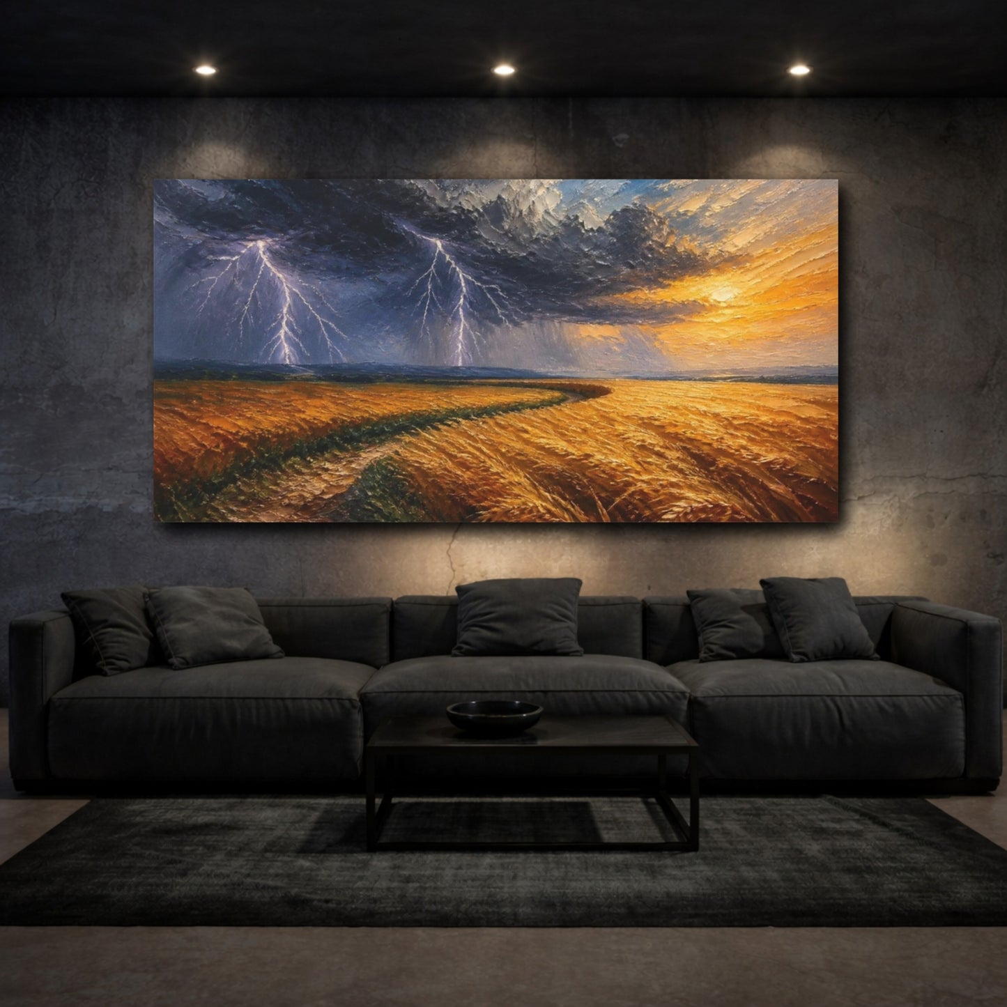 Mockup 3. Nature Wheat Field Storm shown as canvas print