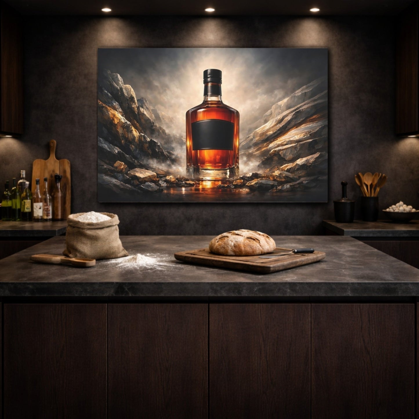 Nature Whiskey Bottle Landscape - Canvas Wall Art Print - YesArtYes