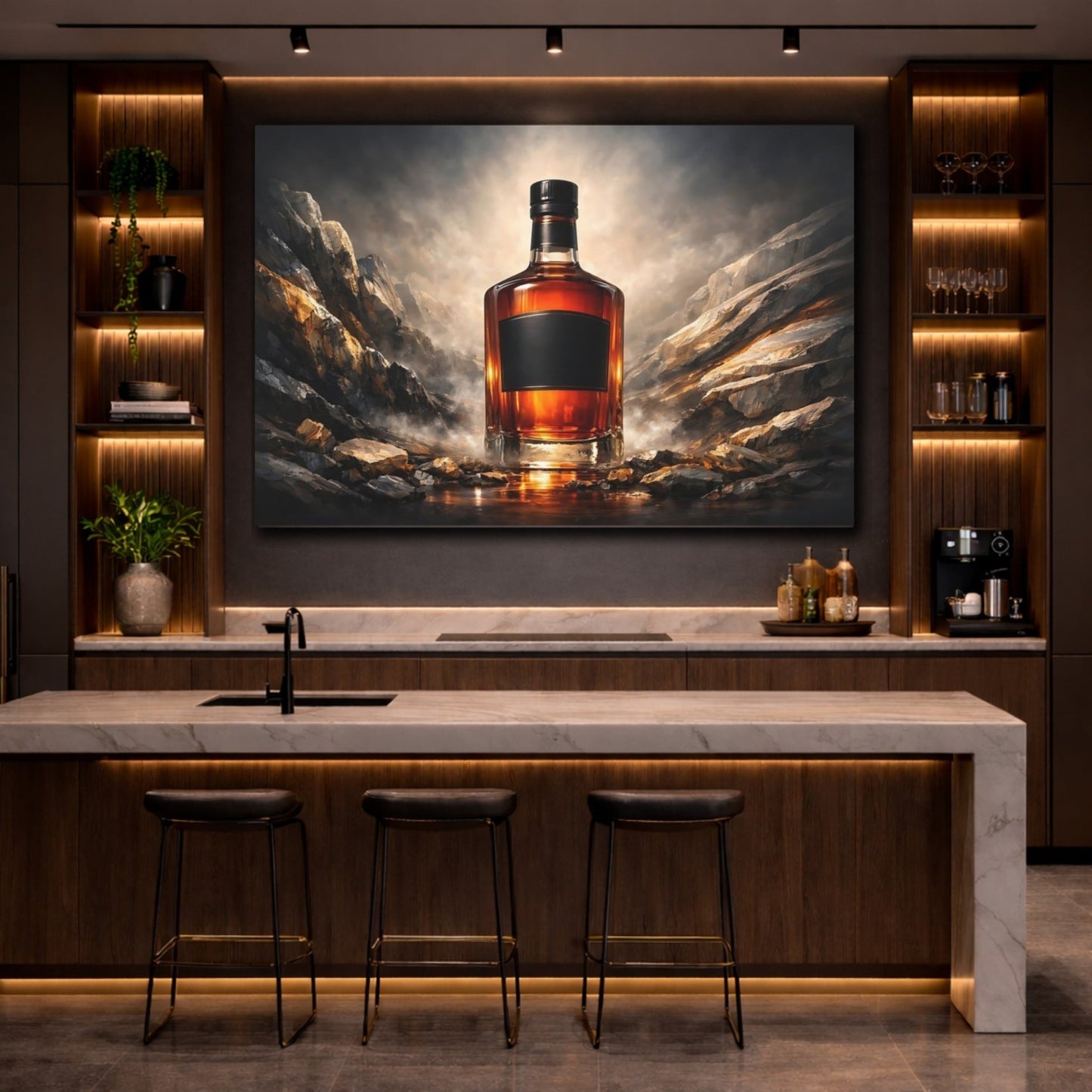 Nature Whiskey Bottle Landscape - Canvas Wall Art Print - YesArtYes