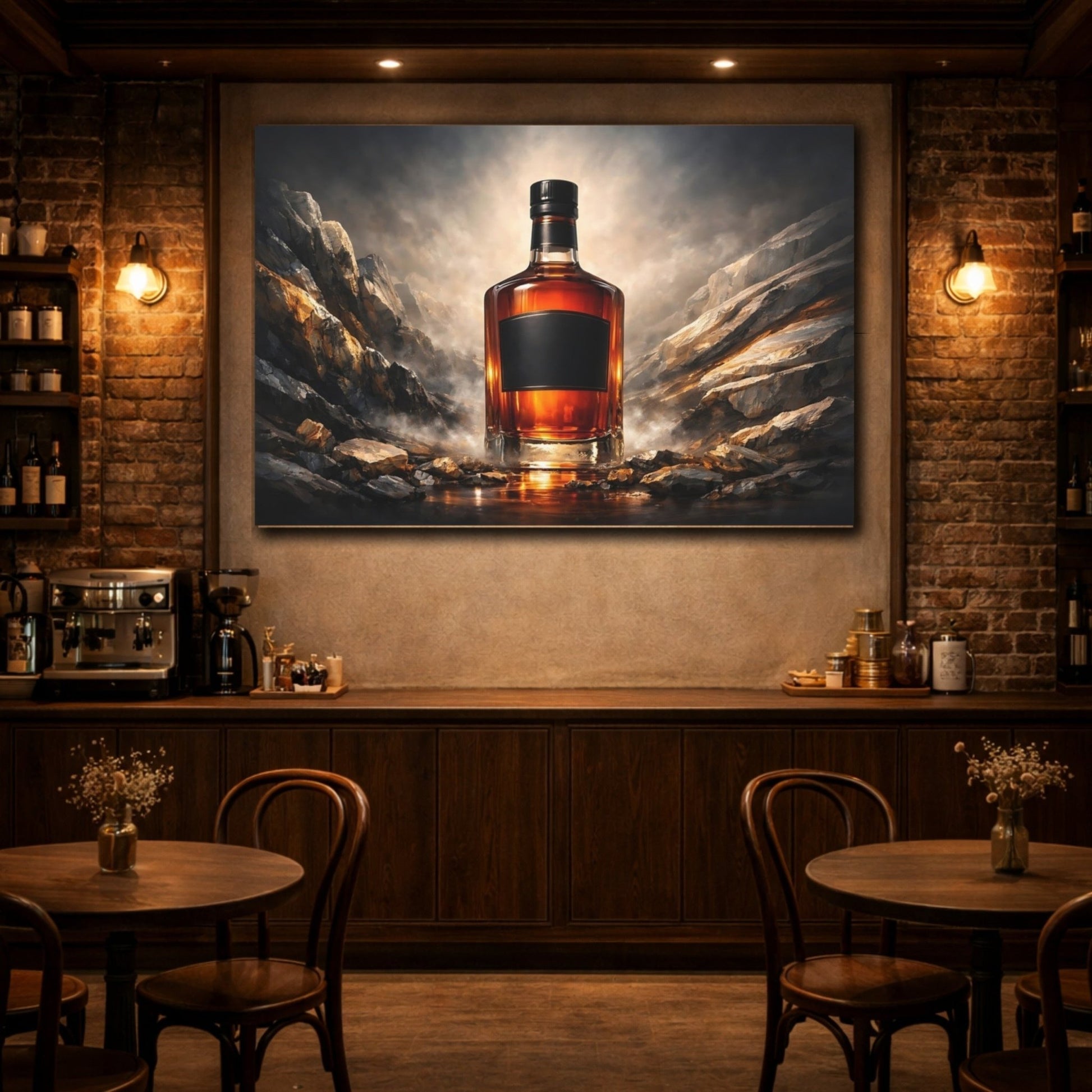 Nature Whiskey Bottle Landscape - Canvas Wall Art Print - YesArtYes