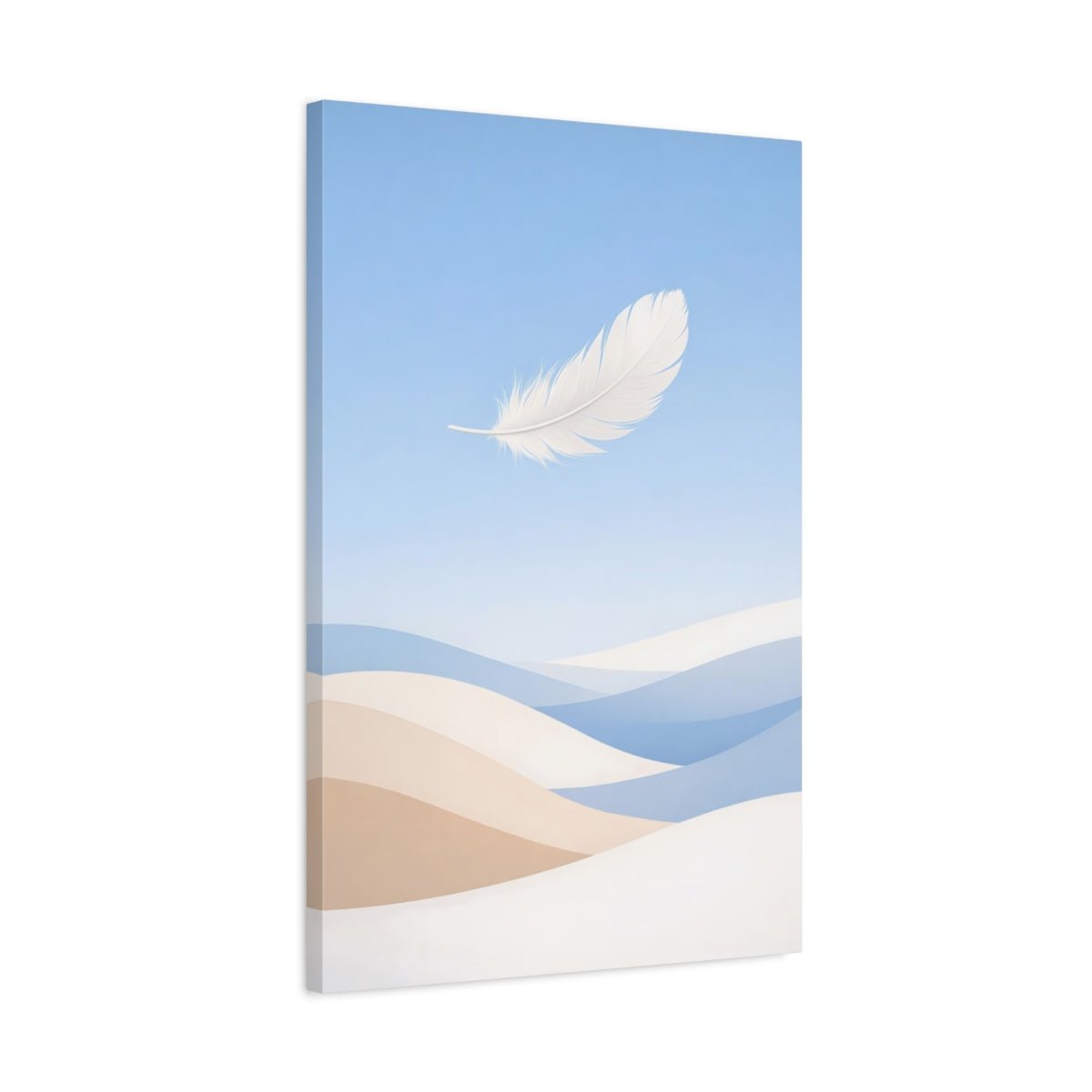 Nature White Feather Blue And Beige - Canvas Wall Art Print - YesArtYes