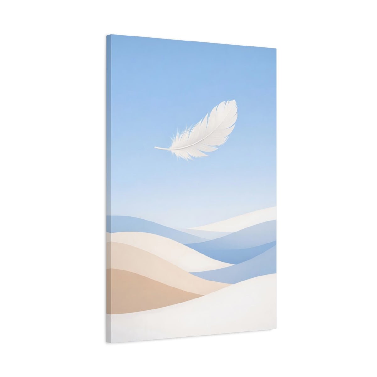 Nature White Feather Blue And Beige - Canvas Wall Art Print - YesArtYes