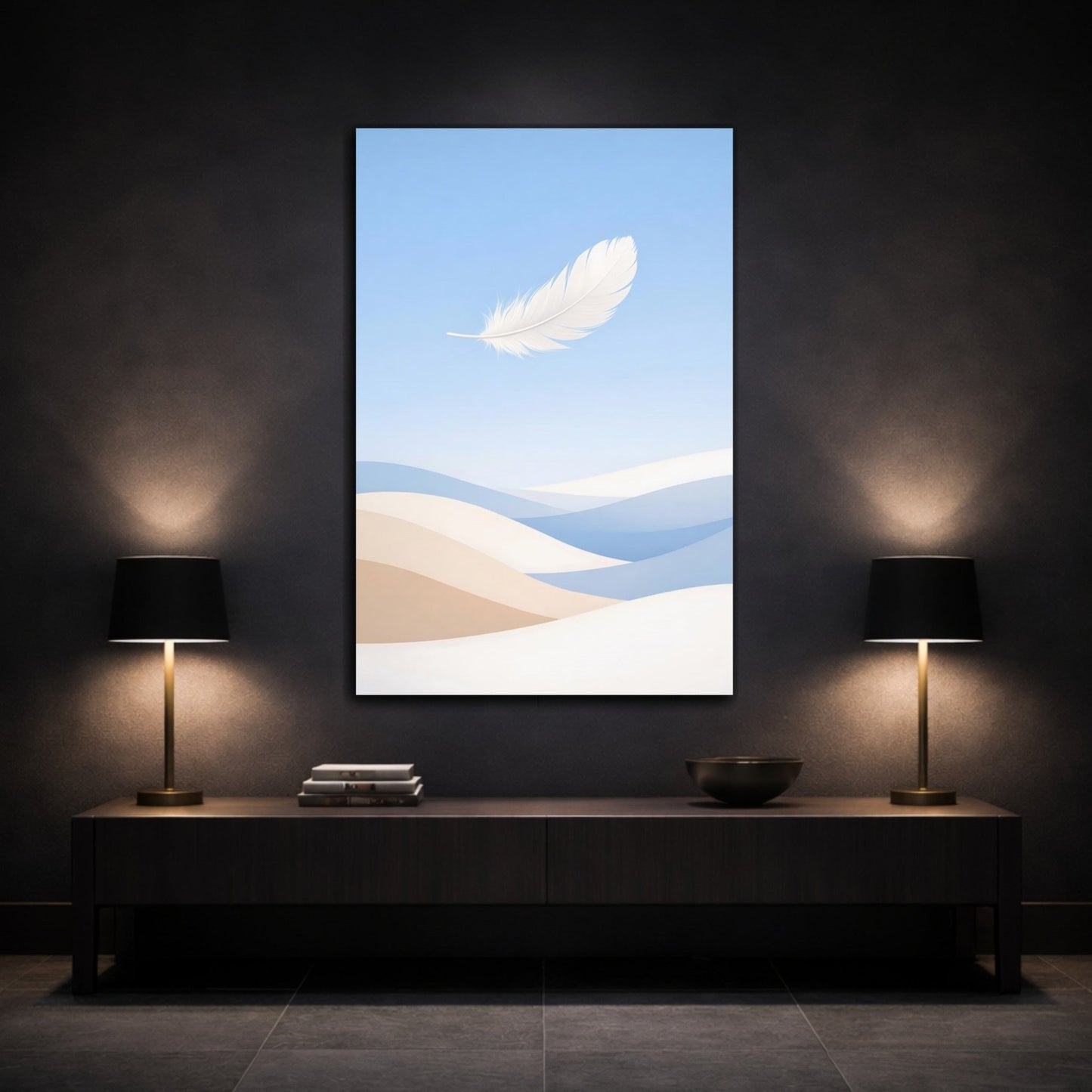 Nature White Feather Blue And Beige - Canvas Wall Art Print - YesArtYes