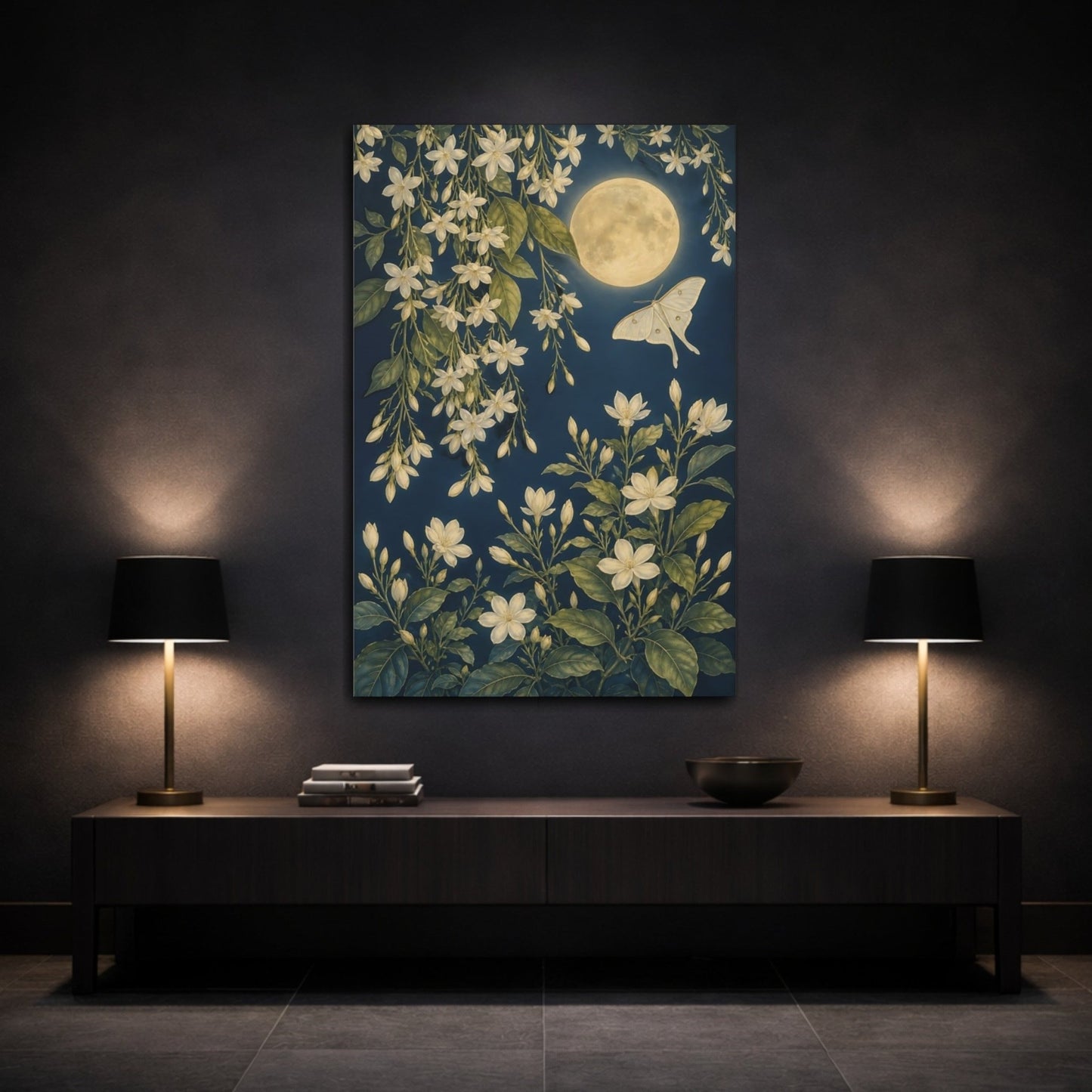 Nature White Flowers Blue And Floral Canvas Print – Botanical Decor for Living Room, Above Sofa - YesArtYes